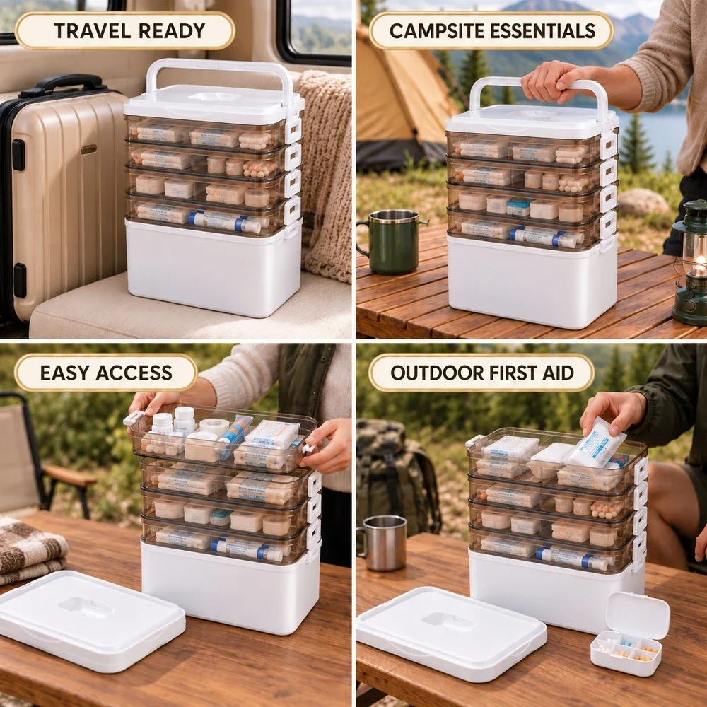 5 Tier Large Medicine Storage Box Organizer Portable First Aid kit Box Sewing